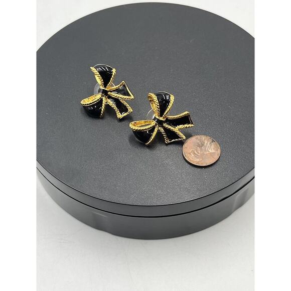 Kenneth Jay Lane for Avon Black Enamel Bow Pendant Enhancer‎ Clip Earrings Set - Picture 9 of 16